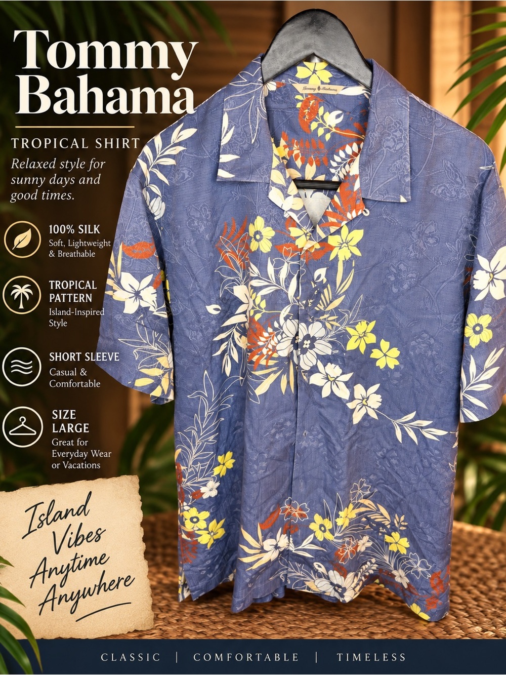 Tommy Bahama Blue Floral Silk Tropical Button-Down Shirt